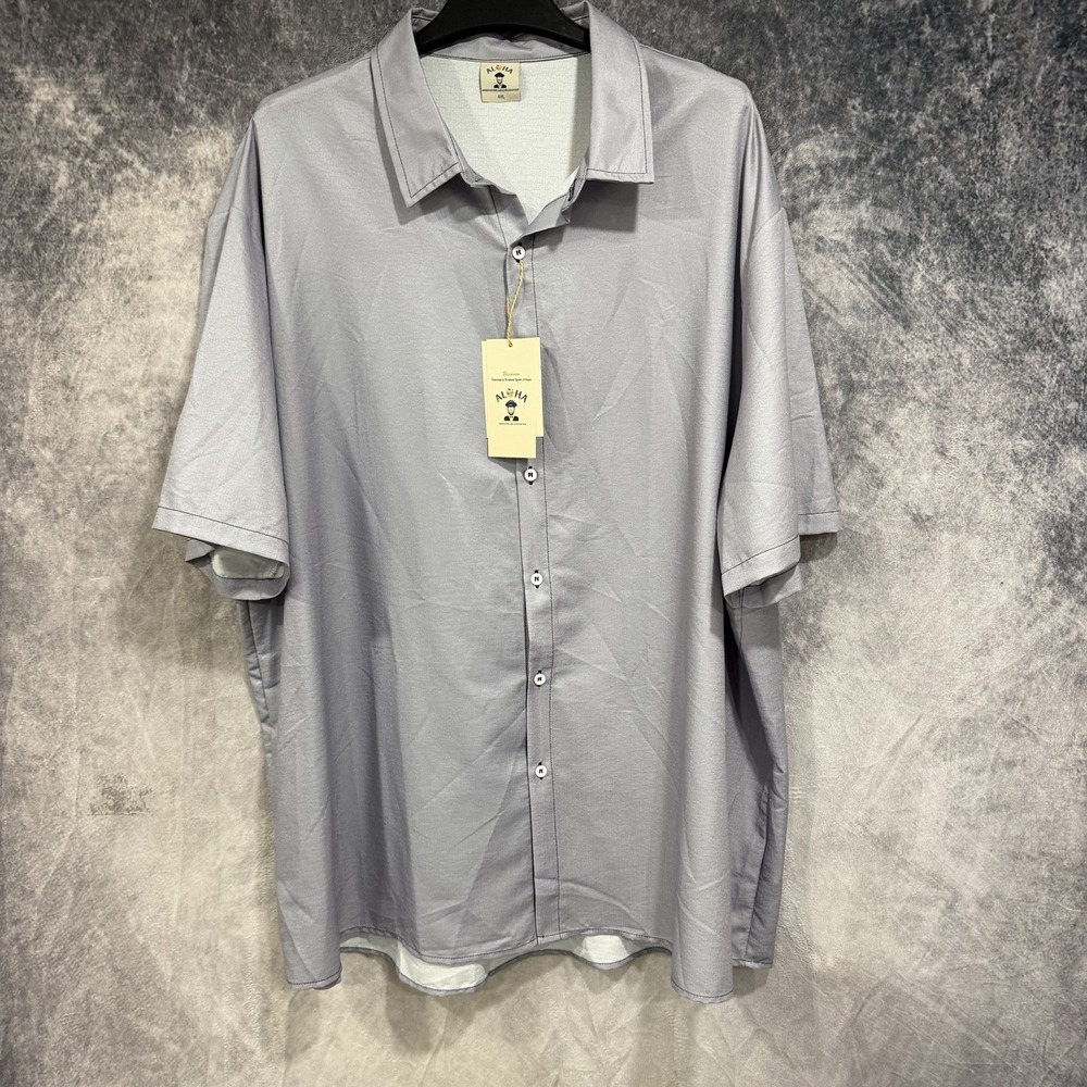ALOHA Mens 4XL Gray Stretch Short Sleeve Button Up Casual Shirt NWT